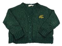 Smaragdový melírovaný žebrovaný vlněný propínací oversize crop svetr s nápisy TINY COTTONS