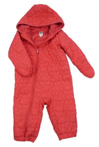 Jahodová šusťáková zimní kombinéza s prošívanými zajíčky a kapucí s oušky Bluezoo