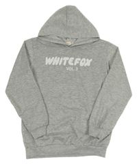 Šedá melírovaná mikina s nápisy a kapucí 