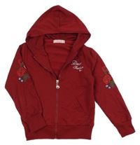 Bordó propínací mikina s nápisy a růžemi a kapucí