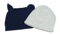 2x - Čepice - Tmavomodrá s oušky, bílá