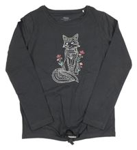 Tmavošedé triko s liškou a uzlem YIGGA