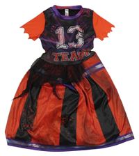 Kostým - Černo-červeno-fialové šaty s číslem - Zombie roztleskávačka