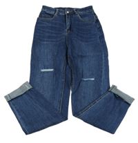 Tmavomodré skinny teplákové rifle s děravými koleny