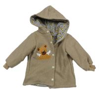 Béžový vlněný podšitý kabát s medvídkem a kapucí