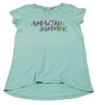 Mátové melírované tričko s nápisy s flitry alive