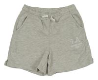 Šedé melírované teplákové kraťasy s nápisy Page one young