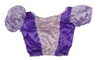 Kostým - Tmavofialovo-světleůžovo/fialová saténová crop halenka se vzorem a flitry 