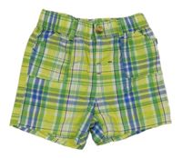 Limetkovo-bílo-zeleno-safírové kostkované plátěné kraťasy Ergee