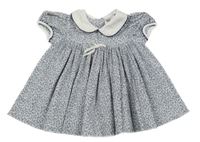 Bílo-tmavomodré kytičkované plisované šaty s mašli a límečkem C&A