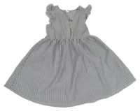 Tmavomodro-bílé pruhované krepové šaty s volánky SHEIN