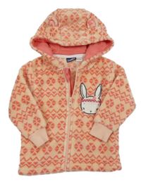 Broskvovo-jahodová vzorovaná plyšová bunda se zajíčkem a kapucí s oušky lupilu