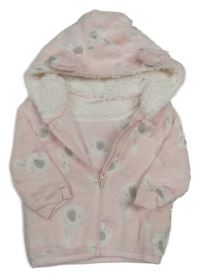 Světlerůžová chlupatá bunda s pejsky a kapucí s oušky PURE&SOFT
