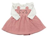 Růžovo-bílé teplákovo/fleecové šaty s kočičkou Shein 