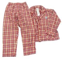 Červeno-béžovo-světlemodré kostkované pyžamo s výšivkou Tutto Piccolo