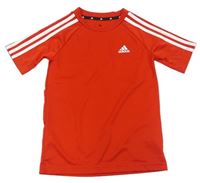 Červené sportovní tričko s pruhy a logem Adidas