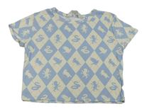 Světlemodro-bílé kárované žebrované crop tričko se zvířaty - Harry Potter H&M