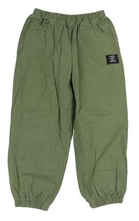 Khaki plátěné cuff kalhoty s nášivkou Shein