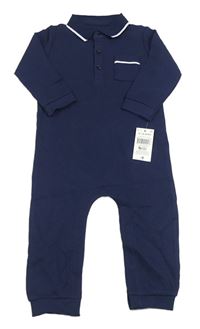 Tmavomodrý žebrovaný polo overal s kapsou Matalan