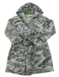 Šedý army chlupatý župan s kapucí Primark