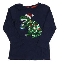 Tmavomodré triko s dinosaurem z flitrů zn. Kiki&Koko