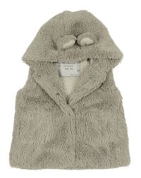 Šedá kožešinová zateplená vesta s kapucí s oušky Matalan