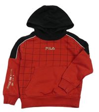 Červeno-černá mikina s kostkovaným vzorem a kapucí zn. Fila