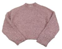 Starorůžový třpytivý crop svetr Zara