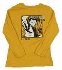 Okrové triko s klukem Primark