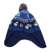 Tmavomodro-modrá vzorovaná čepice s medvědy a bambulí Debenhams