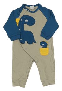 Šedo-petrolejový overal s dinosaury