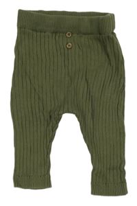 Khaki žebrované pletené tepláky s knoflíky Tu