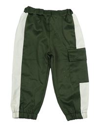 Khaki-bílé šusťákové cargo kalhoty