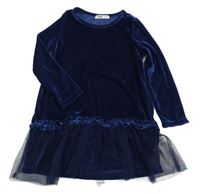 Tmavomodré sametovo/tylové šaty Sinsay