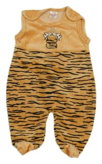 Světlehnědo-černé vzorované sametové dupačky s medvědem