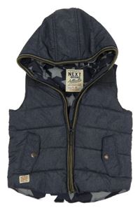 Tmavomodrá melírovaná šusťáková zateplená vesta s kapucí Next