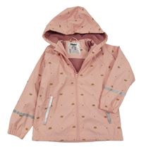 Růžová puntíkatá nepromokavá lehce zateplená bunda s korunkami a kapucí Lupilu
