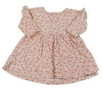 Růžové květované bavlněné šaty s volánky Next