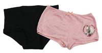 2x kalhotky - růžové melírované s koněm + černé