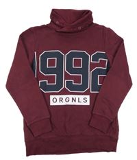 Vínová mikina s číslem a komínovým límcem H&M