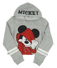 Šedá melírovaná crop mikina s Mickeym a kapucí H&M