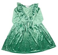 Zelené sametové šaty s volánky H&M