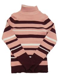 Růžovo-vínový pruhovaný svetrový rolák Primark