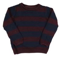 Vínovo-tmavomodrý pruhovaný svetr M&S