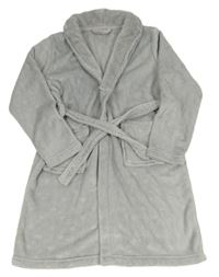 Šedý plyšový župan se srdíčky a kapucí 