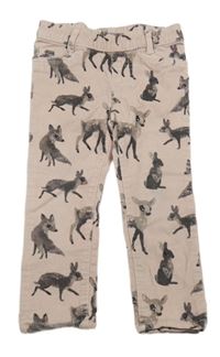 Světlerůžové elastické manšestráky se zvířátky H&M
