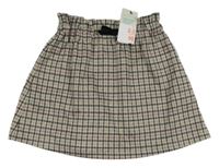 Nové - šedo-černá kostkovaná sukně s mašlí Primark