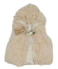 Smetanová kožešinová podšitá vesta s květinou a kapucí 