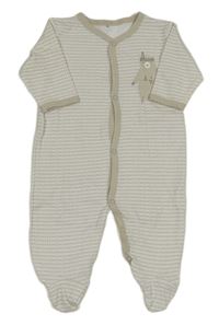 Bílo-béžový pruhovaný overal s medvědem 