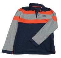 Tmavomodro-šedo-červené polo triko Okaidi